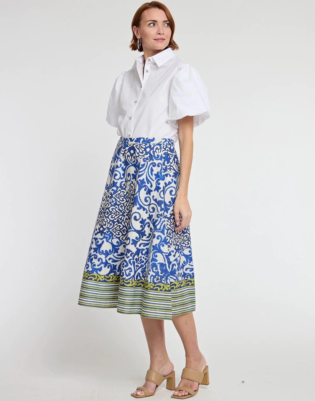 Pure Cotton Printed Midi A-Line Skirt