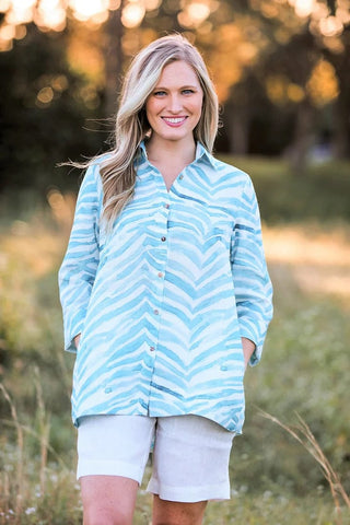 ILinen Women's Shirts & Tops Turquoise Zebra / Small Classic Button Down Shirt Turquoise Zebra