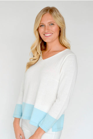 ILinen Women's Shirts & Tops Two Tone 3/4 Sleeve White/Blue