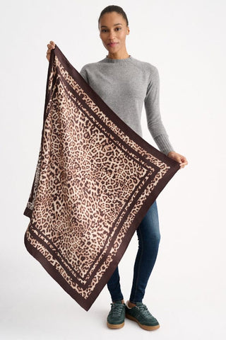Kinross Leopard Print Square Scarf in Chocolate Multi
