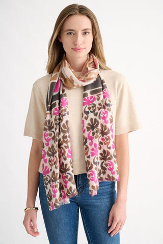 Kinross Modern Glen Print Scarf in Cranberry Multi