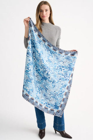 Kinross Paisley Print Square Scarf in Navy Multi