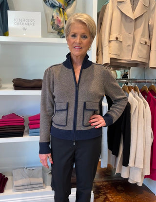 Kinross Tweed Zip Mock Cardigan Kinross