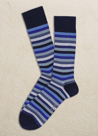 Marcoliani Men's Socks Blue Mix Marcoliani Pima Cotton Strip Sock 3976T