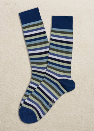 Marcoliani Men's Socks Denim Sage Marcoliani Pima Cotton Strip Sock 3976T