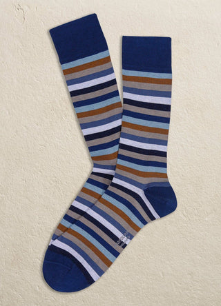 Marcoliani Men's Socks Navy/Brown Marcoliani Pima Cotton Strip Sock 3976T