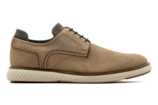 Martin Dingman CountryAire khaki suede plain toe shoe, rear heel view