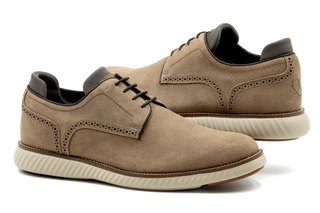 Martin Dingman CountryAire khaki suede plain toe shoe, angled view