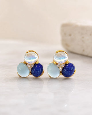 Mazza Aqua Marine, Tanzanite, & Moonstone Diamond Earrings