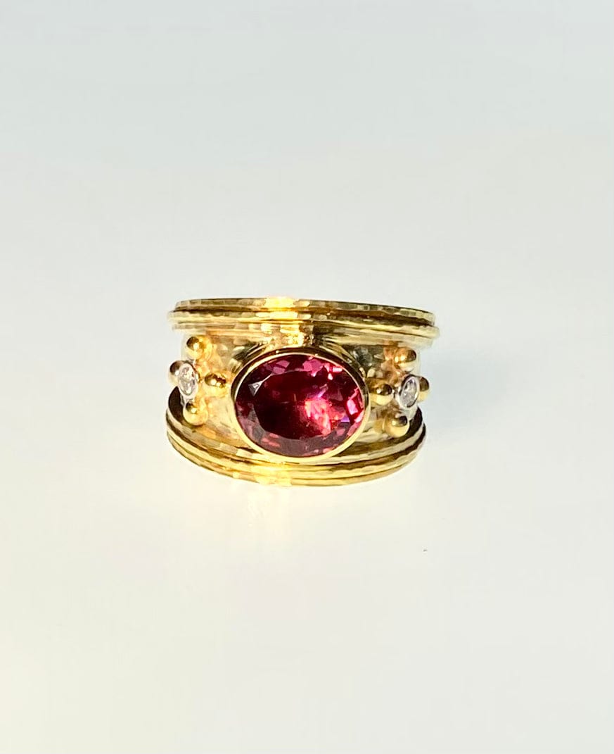 Mazza Rings Pink Tourmaline 14kt Gold Ring with .10ct Diamond