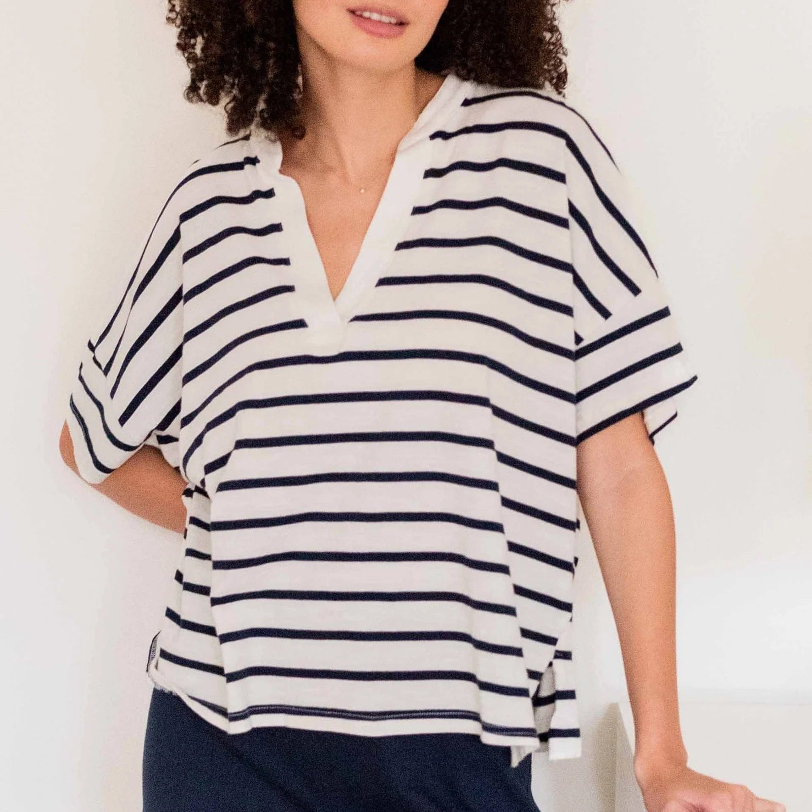 Mersea Women's Shirts & Tops Cream/Navy Stripe / O/S Mersea Amelia Short Sleeve Tee