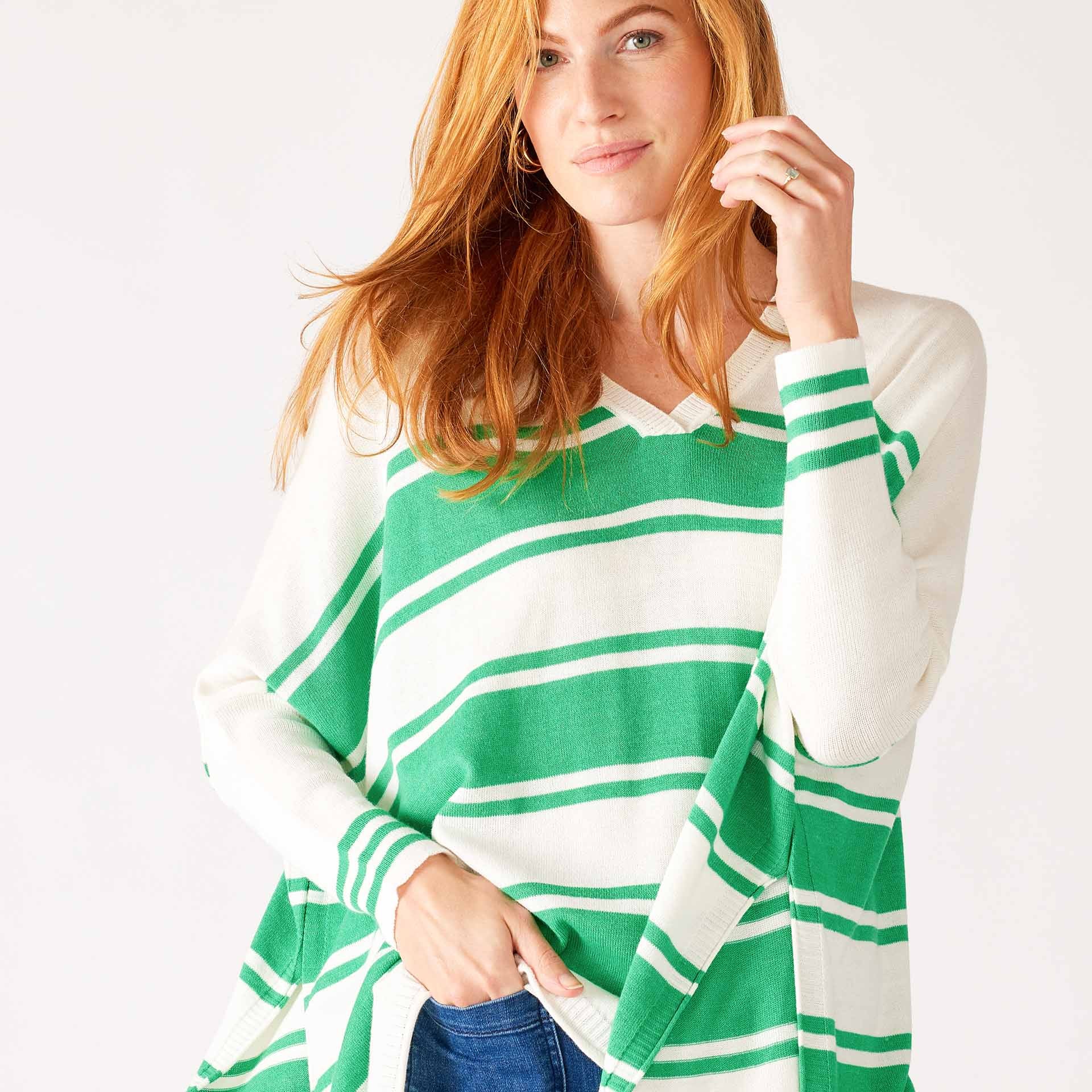 Mersea Women's Sweaters White/Jade Stripe / O/S Mersea Catalina V-Neck Sweater