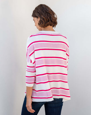 Mersea Women's Sweaters White/Pink/Raspberry Stripe / Petite Mersea Catalina V-Neck Sweater