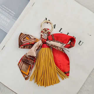 Bow Scarf Tassel Bag Charm Yellow
