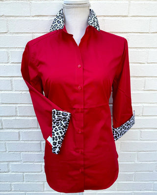 Pearly Vine Women's Shirts & Tops Red w/ Cheetah & Red Stripe / S Pearly Vine Elizabeth 3/4 Sleeve Shirt