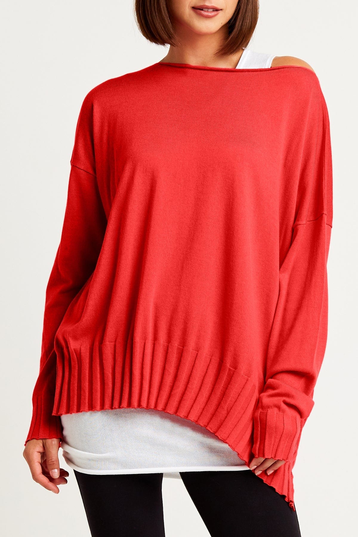 PLANET by Lauren G Women's Shirts & Tops Cherry / One Size Planet Ribbed Boatneck