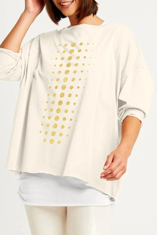 PLANET by Lauren G Women's Shirts & Tops Stone/Gold / O/S Planet Pima Cotton Metallic Dot Dot Boxy Tee
