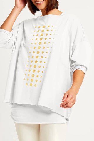 PLANET by Lauren G Women's Shirts & Tops White/Gold / O/S Planet Pima Cotton Metallic Dot Dot Boxy Tee