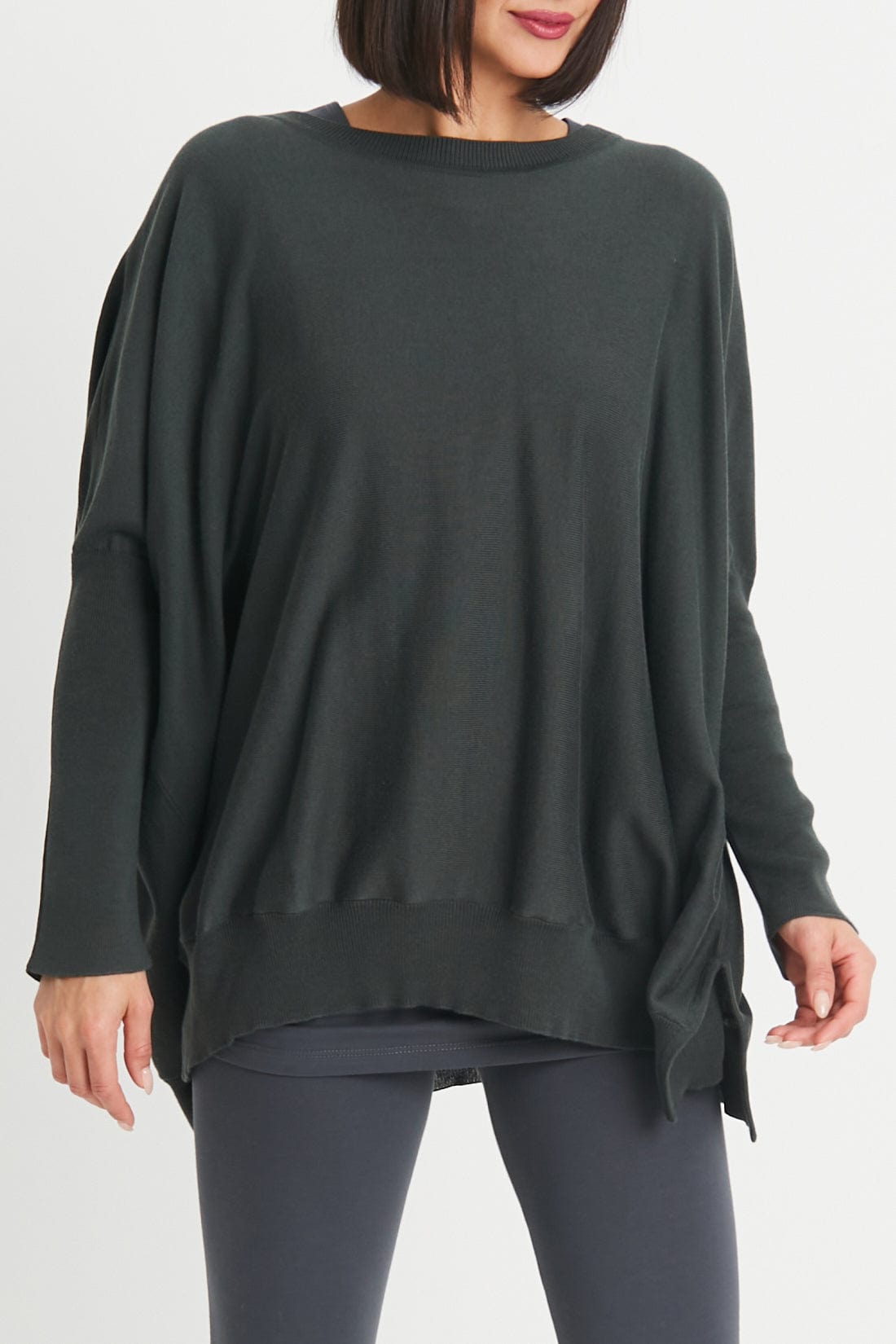 PLANET by Lauren G Women's Sweaters Asphalt / One Size Pima Cotton Oversized Crew Neck Knit
