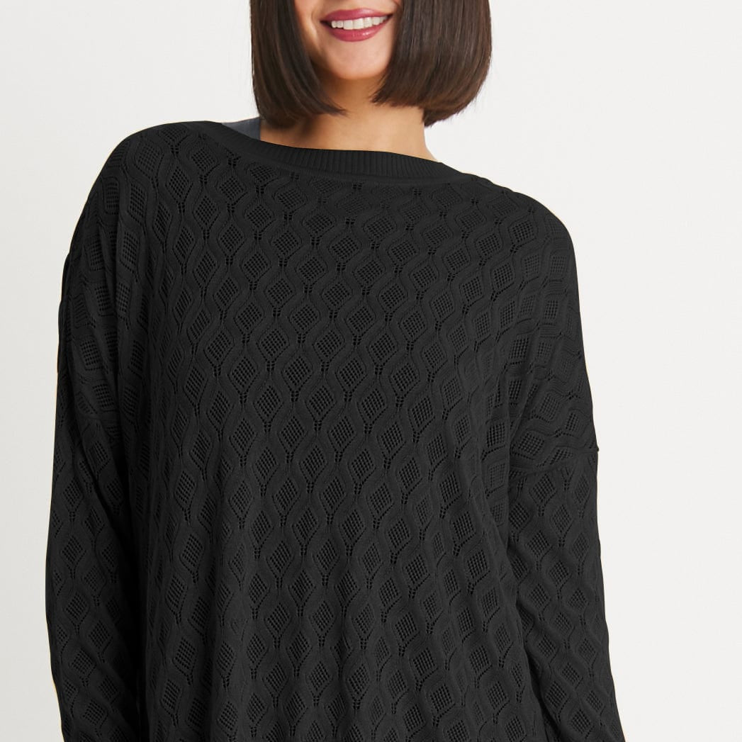 PLANET by Lauren G Women's Sweaters Black / One Size Planet Pima Cotton Long Diamond Weave Crewneck