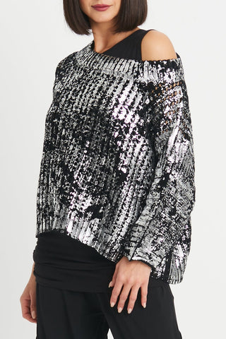 PLANET by Lauren G Women's Sweaters Black/Silver / One Size Planet Metallic Crochet Sweater