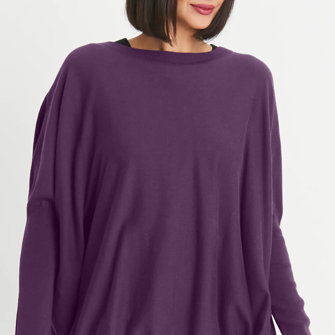 PLANET by Lauren G Women's Sweaters Grape / One Size Pima Cotton Oversized Crew Neck Knit