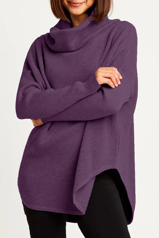 PLANET by Lauren G Women's Sweaters Plum / O/S Planet Pima Cotton Waffle Cowl Sweater