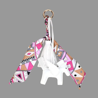 bag charm with white pegasus, twilly and tassel