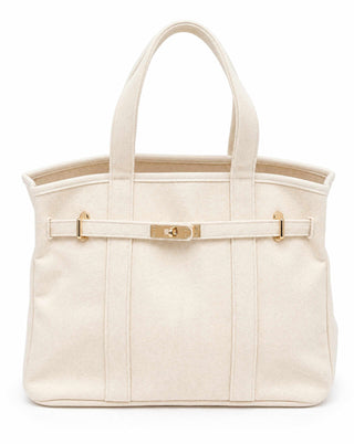 Boatkin canvas boat tote in solid beige with gold turn-lock hardware