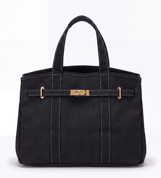 Boatkin canvas boat tote in solid black with gold turn-lock hardware