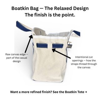 Boatkin canvas tote bag with gold turn lock available in navy, red, and green