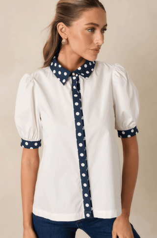 Prosperina Penny Button Front Top - Planters Exchange