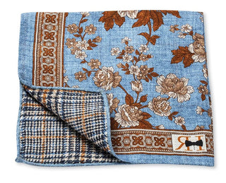 R Hanauer Light Blue Flower/Plaid Pocket Square R. Hanauer