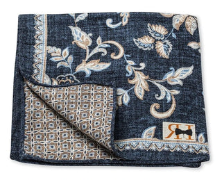 R Hanauer Navy Vine/Geometric Pocket Square - R. Hanauer