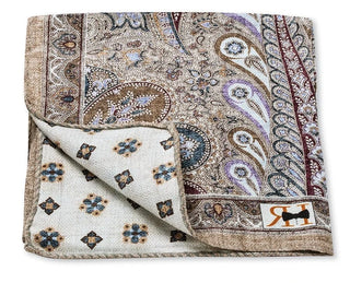 R Hanauer - Taupe Peacock/Foulard Pocket Square R. Hanauer
