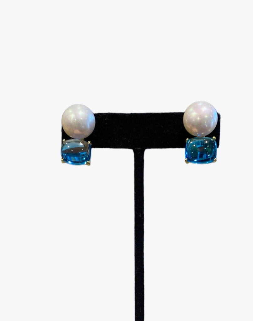 Raymond Mazza Earrings 14K Earring Swiss Blue Topaz and Pearl