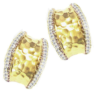 Raymond Mazza Earrings 14kt Hammered Earring w/ 1.20ct Diamonds