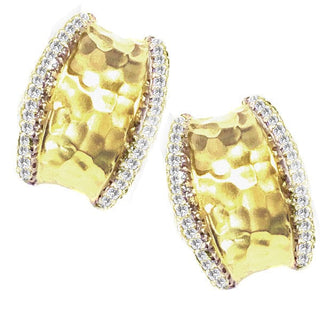 Raymond Mazza Earrings 14kt Hammered Earring w/ 1.20ct Diamonds