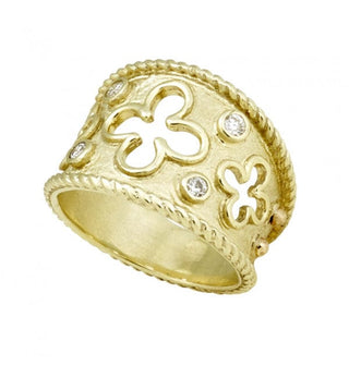 Raymond Mazza Rings 14kt Clover Ring w/ 16.pts Diamonds