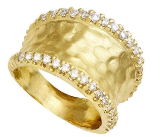 Raymond Mazza Rings 14kt Gold Hammered Ring w/ .64pt Diamonds