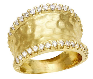 Raymond Mazza Rings 14kt Gold Hammered Ring w/ .64pt Diamonds