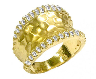 Raymond Mazza Rings 14kt Gold Hammered Ring w/ .64pt Diamonds