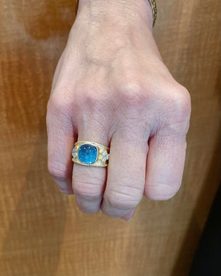 Raymond Mazza Rings 14KT Gold Ring w/ 5 ct Blue Topaz & .60 Diamonds