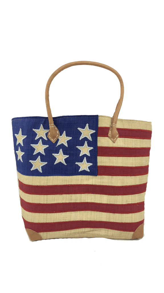 Shebobo Handbags American Flag Straw Basket Bag