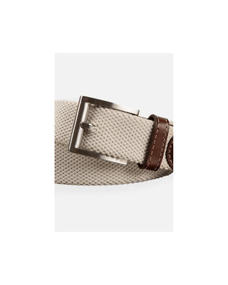 PMD-48 Beige belt with silver buckle and brown leather detail