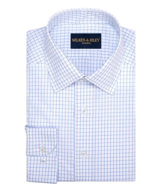 Wilkes & Riley Blue Large Check Spread Collar Dress Shirt, White/Blue / 18x34/35
