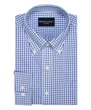 Wilkes  & Riley Sky/Navy Tattersall check Button Sport Shirt
