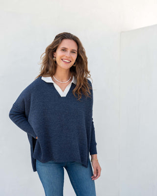 Mersea Catalina Polo Sweater Navy Heather/Sea Salt