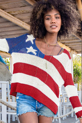 Wooden Ships Women's Sweaters Wooden Ships Chunky Flag V Sweater