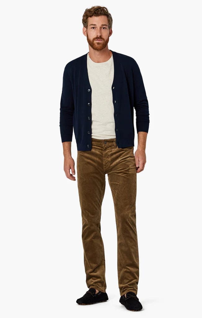 Tobacco Crew-neck Sweater with Dark Green Corduroy Pants Outfits